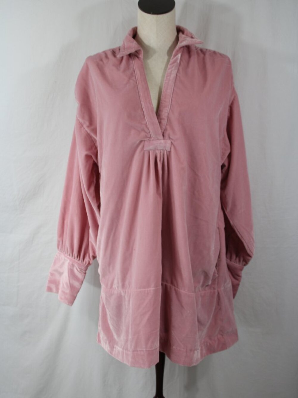 Free People Tunic Top Women's Pink Velvet Collared Long Sleeve See Measurements